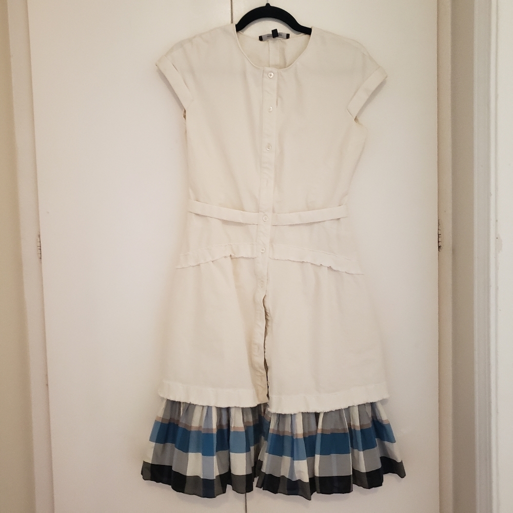 Wes Gordon white dress with blue plaid frills